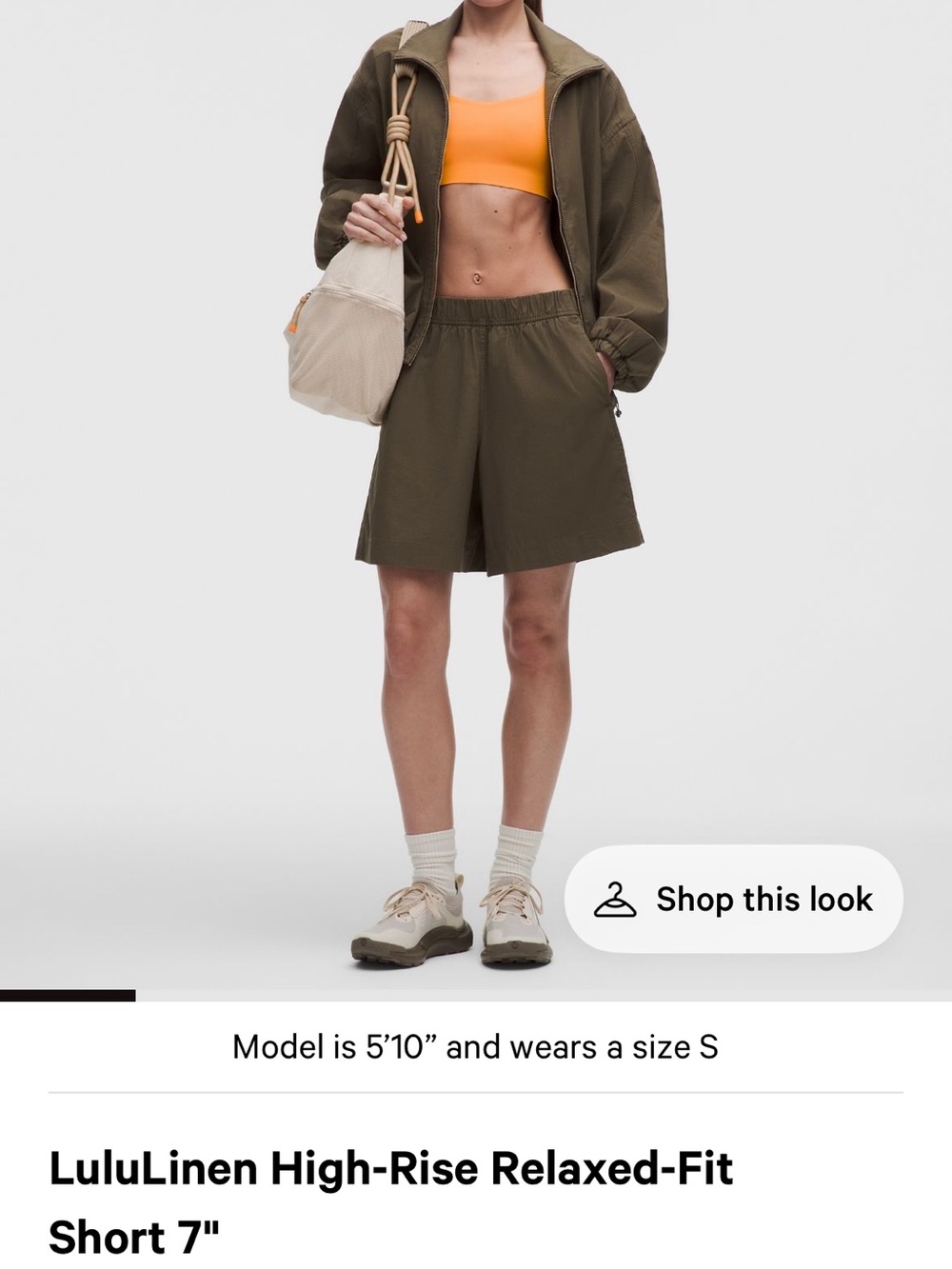 Lululemon LuluLinen High-Rise Relaxed-Fit Short 7" olive brown size small